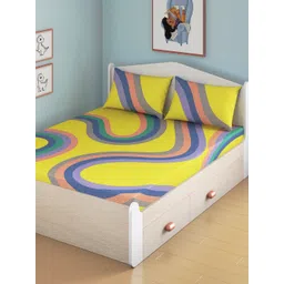 Smartsters Winding Roads Yellow & Purple 180 TC Fitted Cotton Queen Bedsheet-picture-17