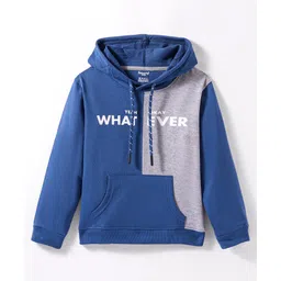 Smarty Boys Fleece Knit Full Sleeves Hooded Sweatshirt With Text Print & Kangaroo Pockets - Blue-picture-36
