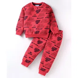 Smarty Boys Fleece Knit Full Sleeves Winter Night Suit with High Score Print - Red-picture-28