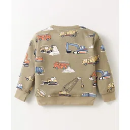 Smarty Boys Fleece Knit Full Sleeves Winter Wear T-Shirt & Lounge Pant Set With Vehicle Print - Tan image 3