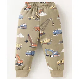 Smarty Boys Fleece Knit Full Sleeves Winter Wear T-Shirt & Lounge Pant Set With Vehicle Print - Tan image 5
