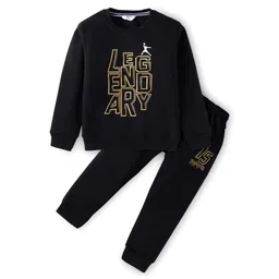 Smarty Boys Premium Stretch Fleece Knit Full Sleeves Winter Wear Text Print T-Shirt & Joggers Co-Ord Set - Black-picture-11