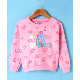 Smarty Girls Cotton Knit Full Sleeves Sweatshirt with Holographic Text Print - Pink-picture-22
