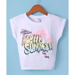 Smarty Girls Cotton Knit Half Sleeves Top With Aloha Summer Print - Offwhite-picture-12