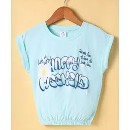 Smarty Girls Cotton Knit Half Sleeves Top with Text Print - Light Blue-picture-28