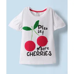 Smarty Girls Cotton KnitDrop Shoulder Flutter Sleeves Top with Cherry Print - White-picture-23