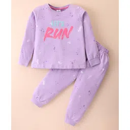 Smarty Girls Cotton Lycra Knit Full Sleeves Winter Wear Suit With Text Print - Mauve-picture-26