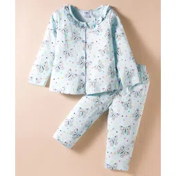 Smarty Girls Sinker Knit Full Sleeves Co-Ord Nightsuit With Floral & Butterfly Print - Light Blue-picture-25