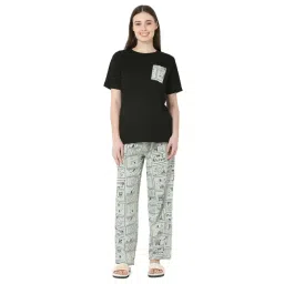 Smarty Pants Black Cotton Graphic Print Pyjama Set-picture-38