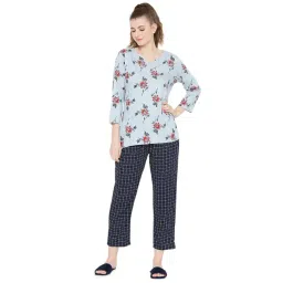 Smarty Pants Blue Cotton Floral Top With Pyjamas-picture-28
