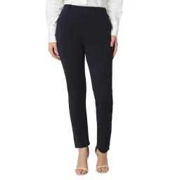 Smarty Pants Blue Cotton Lycra Relaxed Fit High Rise Trousers-picture-26