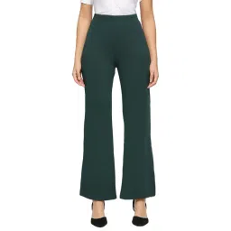 Smarty Pants Dark Green Polyester Flared Fit High Rise Trousers-picture-32