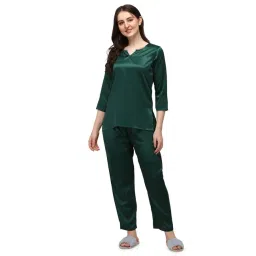 Smarty Pants Dark Green Satin Top With Pyjamas-picture-28