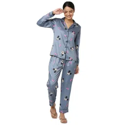 Smarty Pants Dark Grey Satin Print Shirt With Pyjamas-picture-15