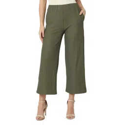 Smarty Pants Green Cotton Lycra Flared Fit High Rise Trousers-picture-44