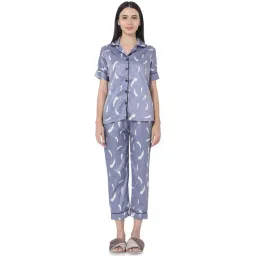 Smarty Pants Lavender & White Satin Print Shirt With Pyjamas-picture-31