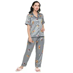 Smarty Pants Light Grey Satin Print Shirt With Pyjamas-picture-36