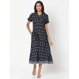 Smarty Pants Navy Blue & raisin black Ethnic Motifs Midi Dress-picture-37