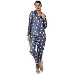 Smarty Pants Navy Satin Print Shirt With Pyjamas-picture-38