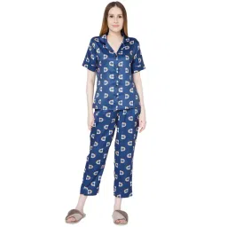 Smarty Pants Navy Satin Print Shirt With Pyjamas-picture-11