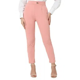 Smarty Pants Pink Cotton Lycra Slim Fit High Rise Trousers-picture-32