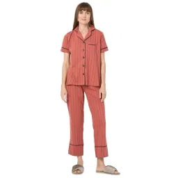 Smarty Pants Salmon Pink Cotton Regular Fit Striped Pyjama Set-picture-42