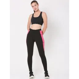 Smarty Pants Women Black & Pink Colourblocked Gym Tights-picture-38