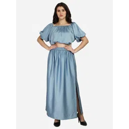 Smarty Pants Women Blue Silk Satin Top With Skirt-picture-20