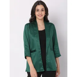 Smarty Pants Women Green Solid Silk Lightweight Open Front Jacket-picture-27