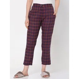 Smarty Pants Women Maroon Checked Flared Regular Trousers-picture-42