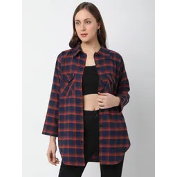 Smarty Pants Women Maroon Checked Lightweight Longline Open Front Jacket-picture-19