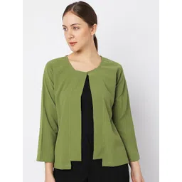 Smarty Pants Women Olive Green Lightweight Open Front Jacket-picture-32