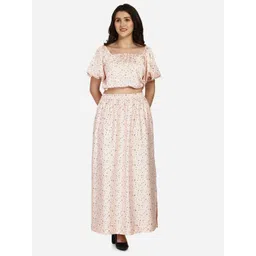 Smarty Pants Women Pink & Black Printed Silk Satin Top With Skirt-picture-21