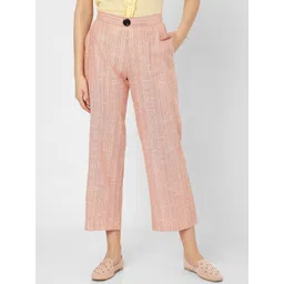 Smarty Pants Women Pink Flared Striped Cotton Parallel Trousers-picture-18