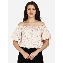 Smarty Pants Women Pink Printed Off-Shoulder Satin Bardot Top-picture-28