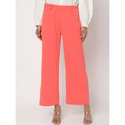 Smarty Pants Women Pink Relaxed Flared Easy Wash Trousers-picture-34
