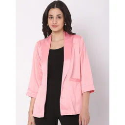 Smarty Pants Women Pink Solid Silk Lapel Collar Lightweight Open Front Jacket-picture-28