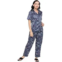 smarty pants Women's Silk Satin Teal Blue Color Horoscope Printed Night Suit.-picture-10