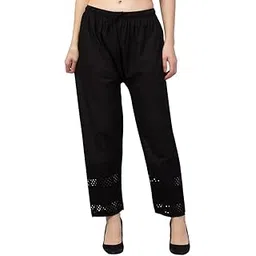 Smasum Chikan Embroidered Lucknowi Chikankari Beige Cotton Palazzo Pants for Women | Soft, Breathable, Comfortable Ethnic with Drawstring Waist-picture-28