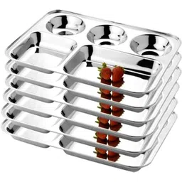 smde Stainless Steel Dinner Plate/Bhojan Thali with Rectangle Compartments Dinner Plate-picture-15