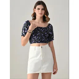 SMERA MART Floral Print Puff Sleeve Crepe Crop Top-picture-20