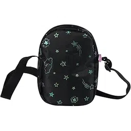 smily kiddos Stary Pop Sling Bag for Kids – Black | Space Theme Crossbody Bag | Lightweight Travel & Casual Bag for Girls & Boys | Adjustable Strap | 17 × 13 × 6 cm image 1
