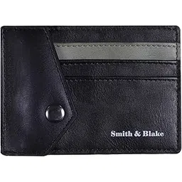 smith & blake Credit Card Holder Wallet for Men and Women -3 ATM Card Slots - Snap Button Pocket - Back Pocket - Black Premium Leatherette - Prospero-picture-23