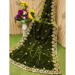 smlieyfashion Velvet Embroidered Green Women Dupatta-picture-13