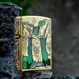 Smoke King Double-Sided Brass Lighter | Mountain & Floral Relief Design | Refillable Windproof Kerosene Lighter with Flint Ignition | Zorro Collectible-picture-25
