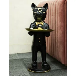 SMOKEY COCKTAIL Black & Gold Toned Figurine Mr. Funky Sculpture With Tray Showpiece-picture-31