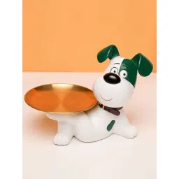 Smokey Cocktail Green & White Resin Funky Pet Dog With Tray Sculpture-picture-19