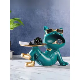 SMOKEY COCKTAIL Green Butler Bulldog Birds and Animals Figurine Showpiece image 1