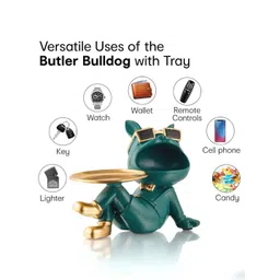 SMOKEY COCKTAIL Green Butler Bulldog Birds and Animals Figurine Showpiece image 3