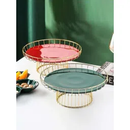 Smokey Cocktail Green Ceramic Crinkle Plate With Stand-picture-17